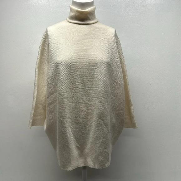 Blumarine Sweater Turtleneck Blouse Knit Top 3/4 Sleeve Boxy Cream Ivory OS * - Picture 1 of 7